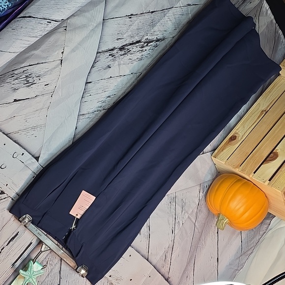 Quince Stretch Crepe Pleated Wide Leg Slacks In Navy Size 10 - Picture 2 of 9